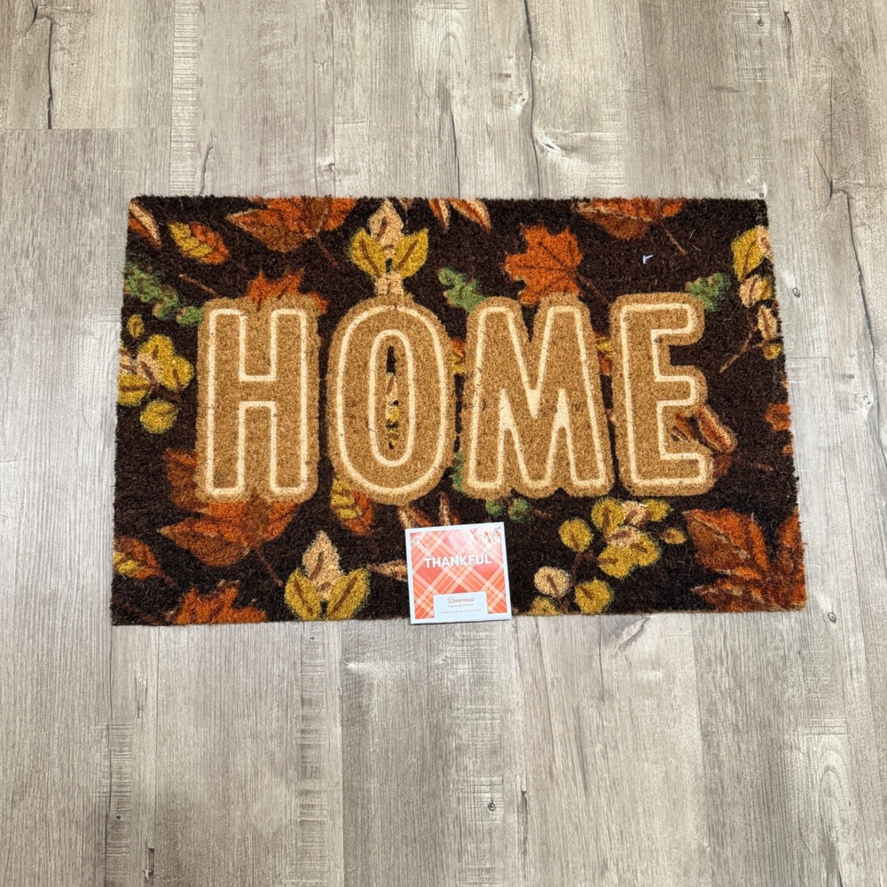 NEW Thankful Doormat HOME Autumn Leaf Coir Entryway Rug Fall 18x28
